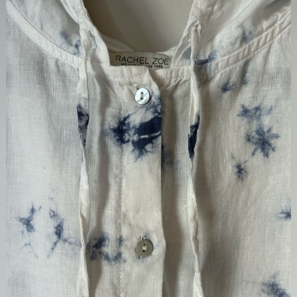 Rachel Zoe Linen Tie Dye Oversized Button Down Hooded Top Size Small Blue EUC - Picture 6 of 7